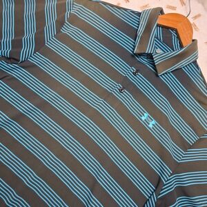 Under Armour HeatGear Polo Men's Shirt M Blue Gray Striped‎ Loose Fit Golfwear